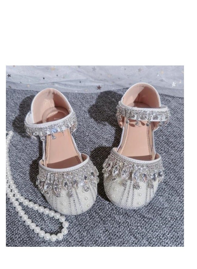 Girl Crystal Princess Flat Heeled Leather Shoes with Host Performance Dress - Image 1