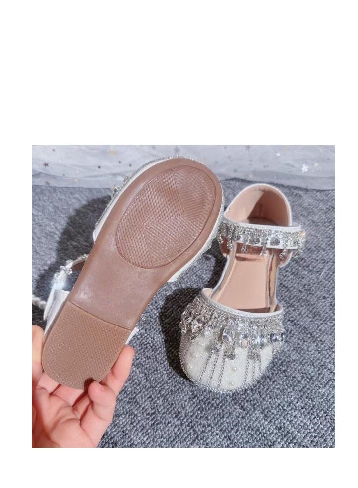 Girl Crystal Princess Flat Heeled Leather Shoes with Host Performance Dress - Image 3