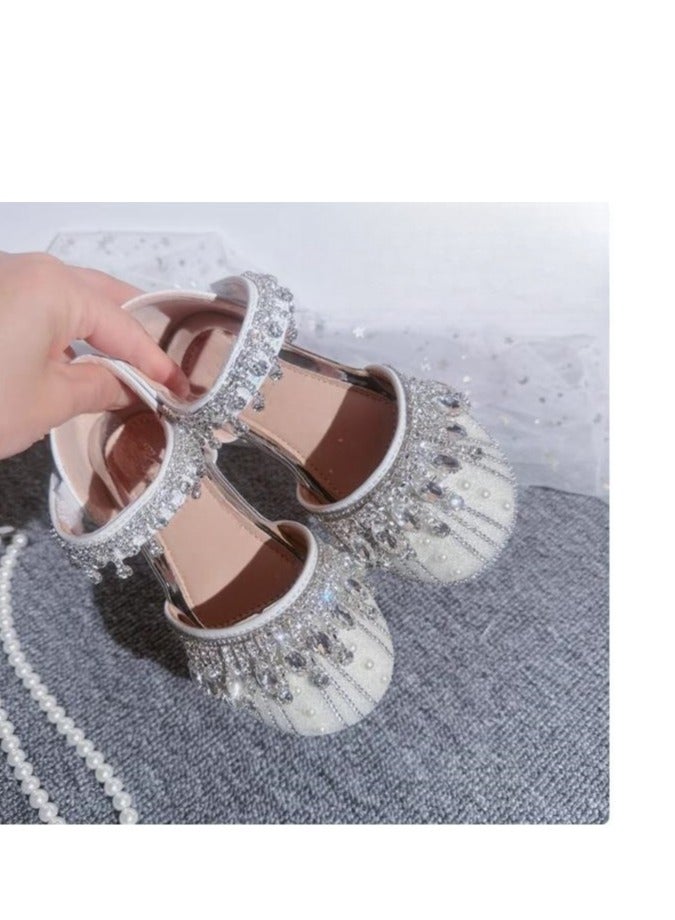 Girl Crystal Princess Flat Heeled Leather Shoes with Host Performance Dress - Image 2