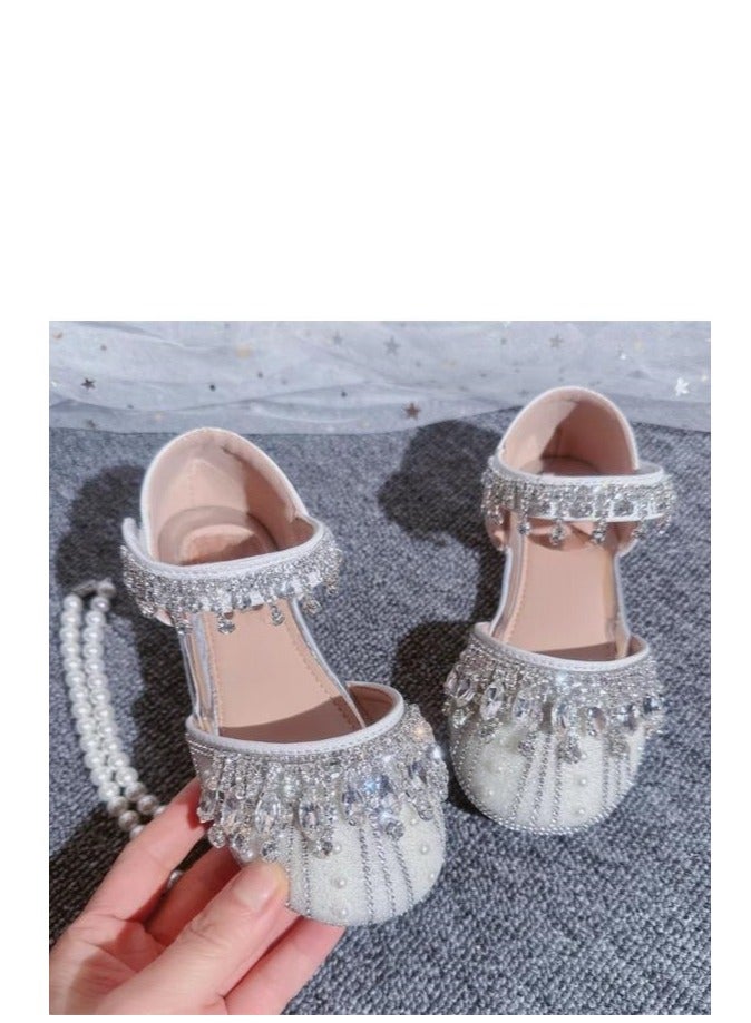 Girl Crystal Princess Flat Heeled Leather Shoes with Host Performance Dress - Image 4
