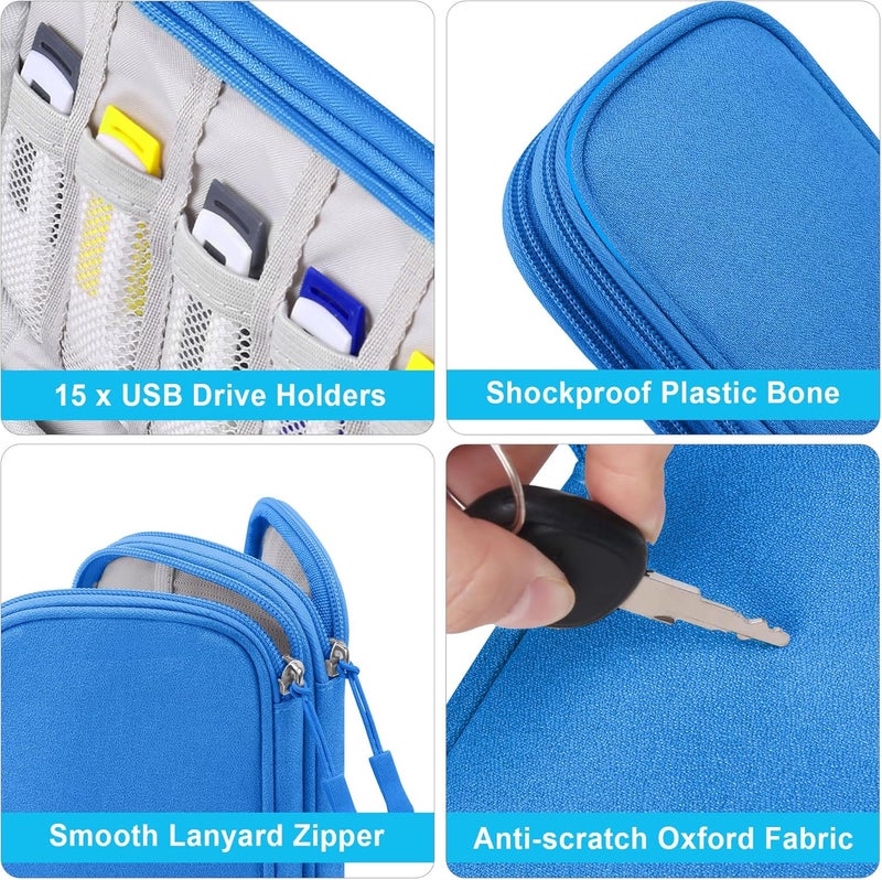Lacdo USB Flash Drive Case Thumb Drive Holder Case Organizer Portable Electronic Accessories Storage Bag for SanDisk/SamData/Samsung USB Flash Drives Jump Drive Memory Stick, Cable, Medium Size-Blue - Image 4