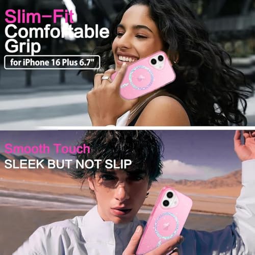 mobistyle Magnetic for iPhone 15 Case, Clear Crystal Glitter iphone15 Phone Case Compatible with Mag-Safe, Shockproof Sparkly Cute Women Girl Cover for iPhone 15, Hot Pink Glitter - Image 5
