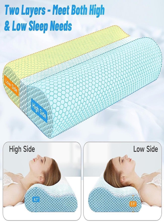 CloudBliss Neck Pillow for Sleeping, Ergonomic Cervical Neck Pillow for Neck Pain Relief, Memory Foam Pillow fit Neck Contour, Bed Pillow for Side Back Stomach Sleepers (Blue, Standard Size) - Image 5