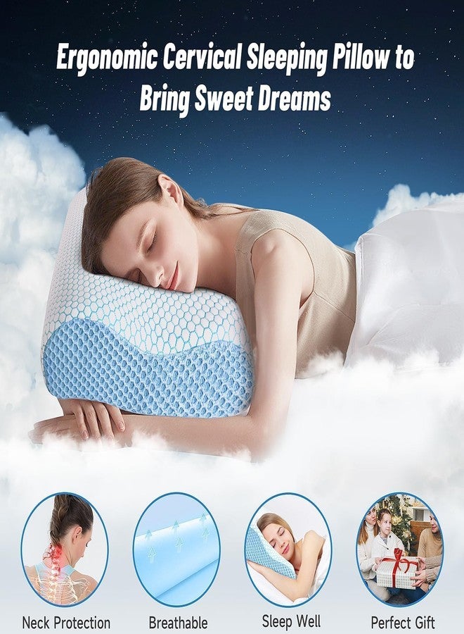 CloudBliss Neck Pillow for Sleeping, Ergonomic Cervical Neck Pillow for Neck Pain Relief, Memory Foam Pillow fit Neck Contour, Bed Pillow for Side Back Stomach Sleepers (Blue, Standard Size) - Image 4