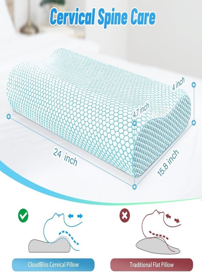 CloudBliss Neck Pillow for Sleeping, Ergonomic Cervical Neck Pillow for Neck Pain Relief, Memory Foam Pillow fit Neck Contour, Bed Pillow for Side Back Stomach Sleepers (Blue, Standard Size) - Image 2