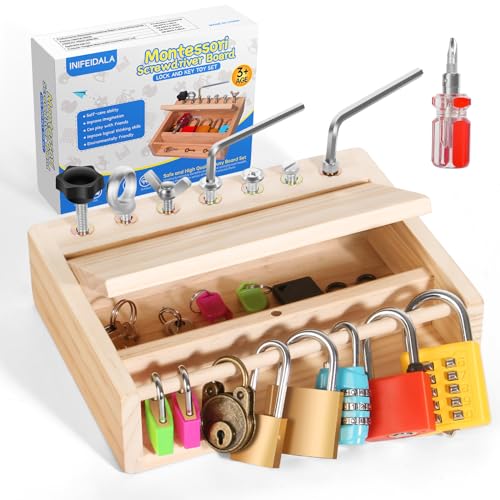INIFEIDALA Montessori Toys for 3 4 5 Year OldMontessori Screwdriver Board SetLock and Key ToyKids Tool SetPreschool Learning Sensory Fine Motor Skills STEM Toys - Image 1