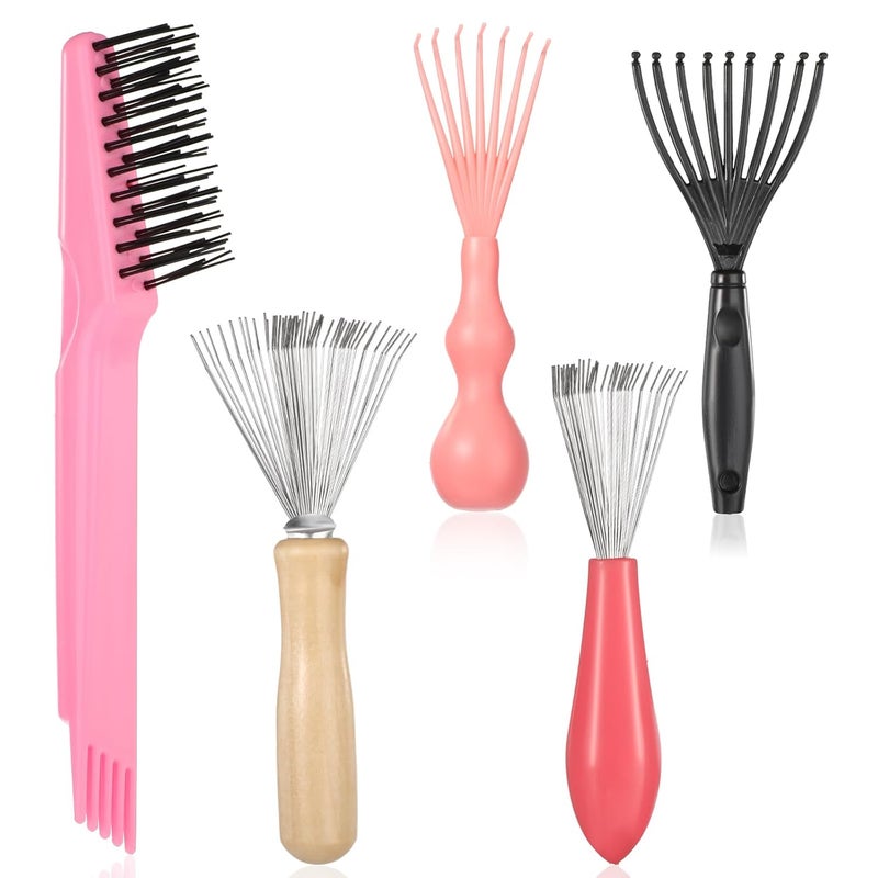 cobee 5 Pcs Hair Brush Cleaner Tool Comb Cleaner Barber Brus Set Maintenance Hair Comb Hair Brush Cleaning Tool For Removing Hair Dust Home Salon Use