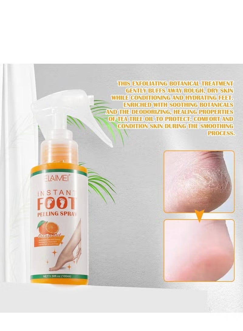 Elaimei Fashion Base Foot Spray Foot Peel Spray Quickly Callus Removal 100mL Foot Peeling Spray for Cracked Foot Dead Skin Foot Care (Orange 100mL) - Image 2