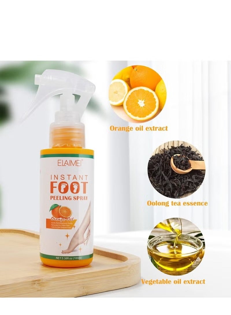 Elaimei Fashion Base Foot Spray Foot Peel Spray Quickly Callus Removal 100mL Foot Peeling Spray for Cracked Foot Dead Skin Foot Care (Orange 100mL) - Image 3