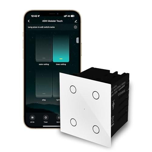 CONBRE SW4 Wi-Fi Smart Modular 4 Gang Touch Switch for Home automation, Energy Monitoring, remote control | Suitable for fan, light & 10A socket | Works with Alexa, google Assistance & Siri (1, Black) - Image 1