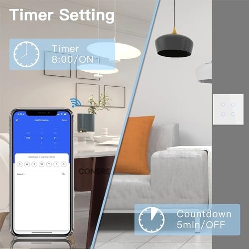CONBRE SW4 Wi-Fi Smart Modular 4 Gang Touch Switch for Home automation, Energy Monitoring, remote control | Suitable for fan, light & 10A socket | Works with Alexa, google Assistance & Siri (1, Black) - Image 5