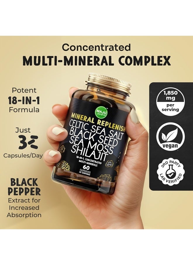 Maju Superfoods MAJU 18-in-1 Shilajit, Black Seed, Sea Moss, Celtic Sea Salt + D3 & K2, Concentrated Extracts, Trace Multi Mineral Capsules, for Men & Women Mineral Electrolytes Supplements  - Image 2