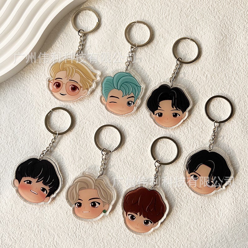 Cartoon Character Shaped Acrylic Keychain Hd Printing Double-Sided Printing Star Acrylic Bts Keychain - Image 2