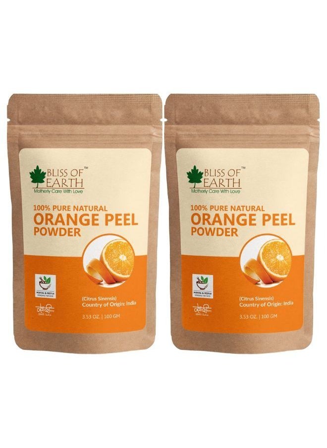 BLISS OF EARTH 100% Pure Orange Peel Powder 100GM Best For Naturally Glowing Skin Natural Sun Tan Remover & Exfoliator Hair Conditioning & Skin Care Pack of 2  - Image 1
