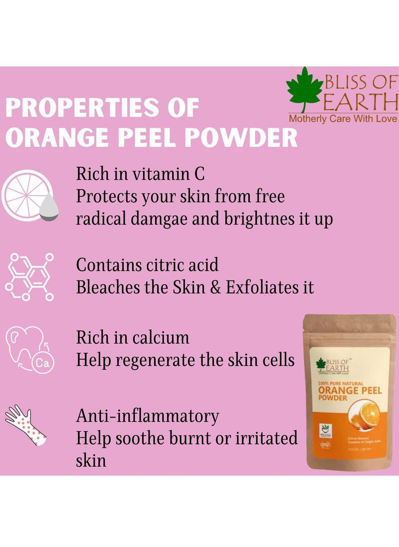 BLISS OF EARTH 100% Pure Orange Peel Powder 100GM Best For Naturally Glowing Skin Natural Sun Tan Remover & Exfoliator Hair Conditioning & Skin Care Pack of 2  - Image 2
