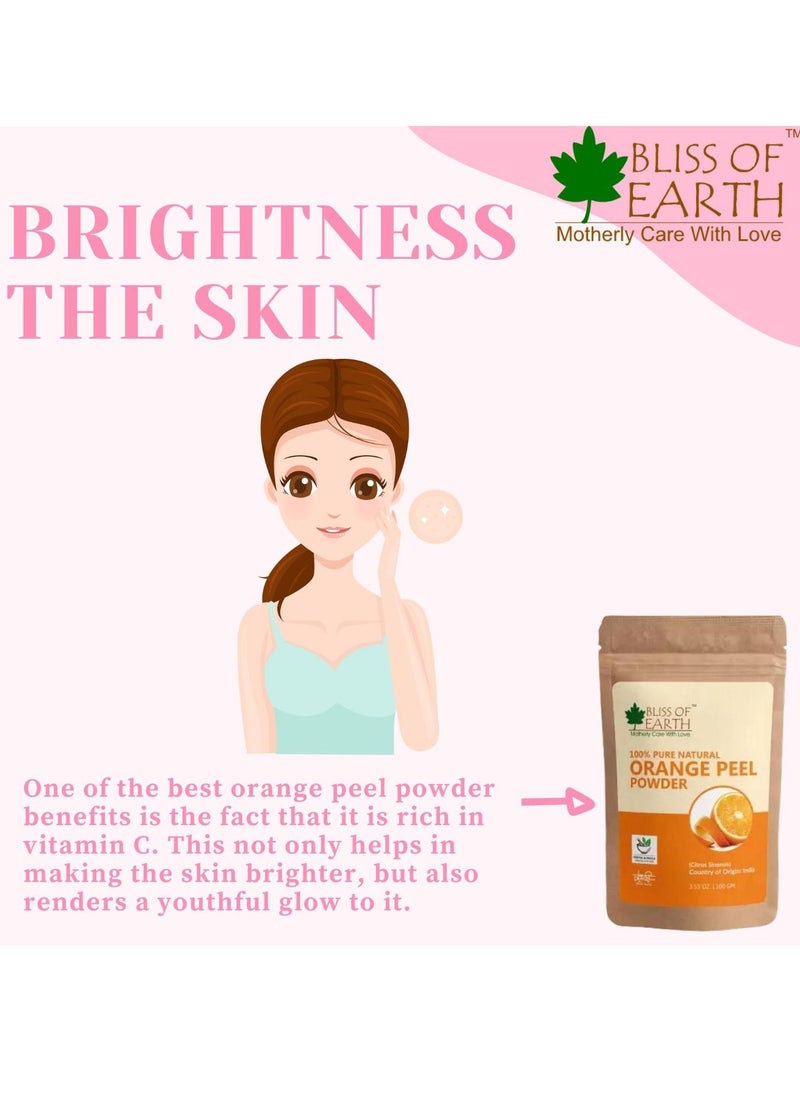 BLISS OF EARTH 100% Pure Orange Peel Powder 100GM Best For Naturally Glowing Skin Natural Sun Tan Remover & Exfoliator Hair Conditioning & Skin Care Pack of 2  - Image 3