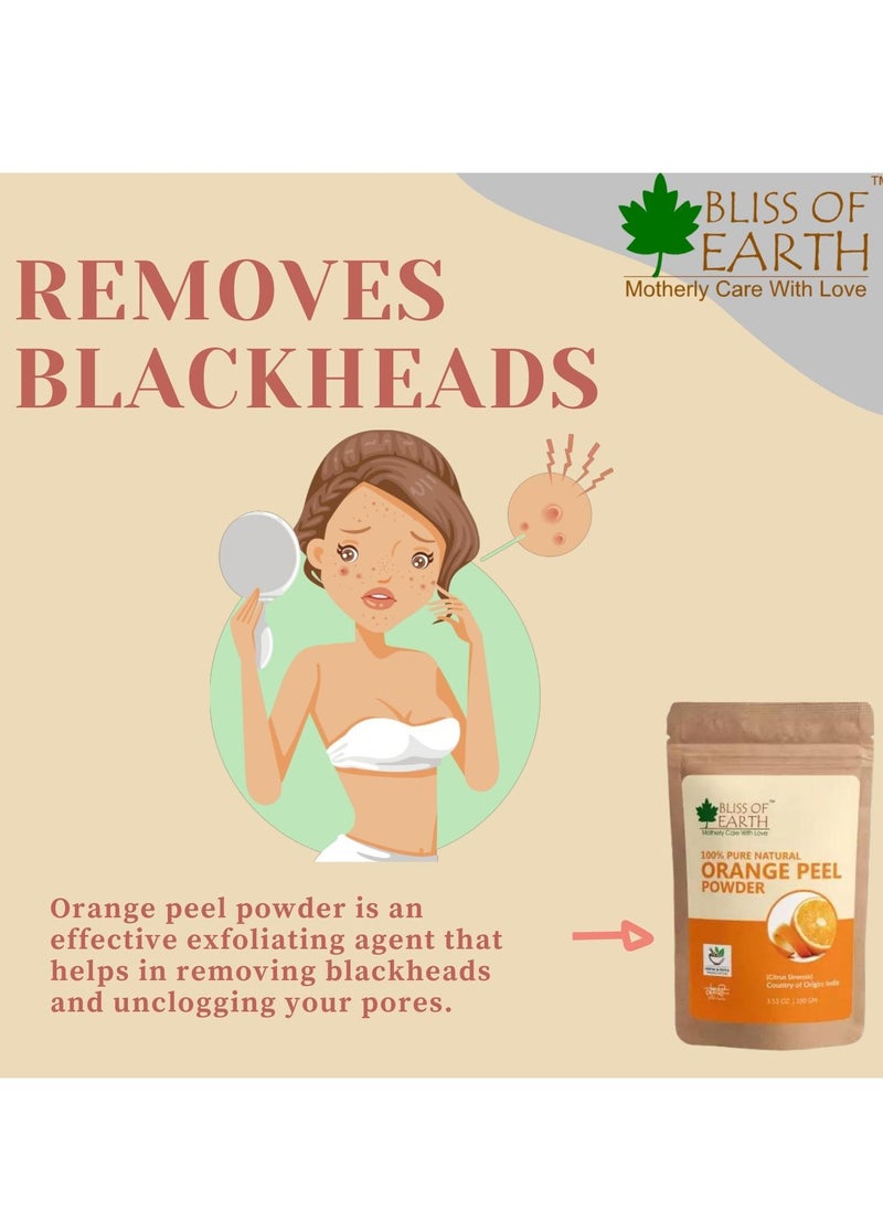 BLISS OF EARTH 100% Pure Orange Peel Powder 100GM Best For Naturally Glowing Skin Natural Sun Tan Remover & Exfoliator Hair Conditioning & Skin Care Pack of 2  - Image 4