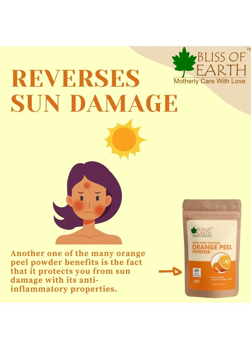 BLISS OF EARTH 100% Pure Orange Peel Powder 100GM Best For Naturally Glowing Skin Natural Sun Tan Remover & Exfoliator Hair Conditioning & Skin Care Pack of 2  - Image 5