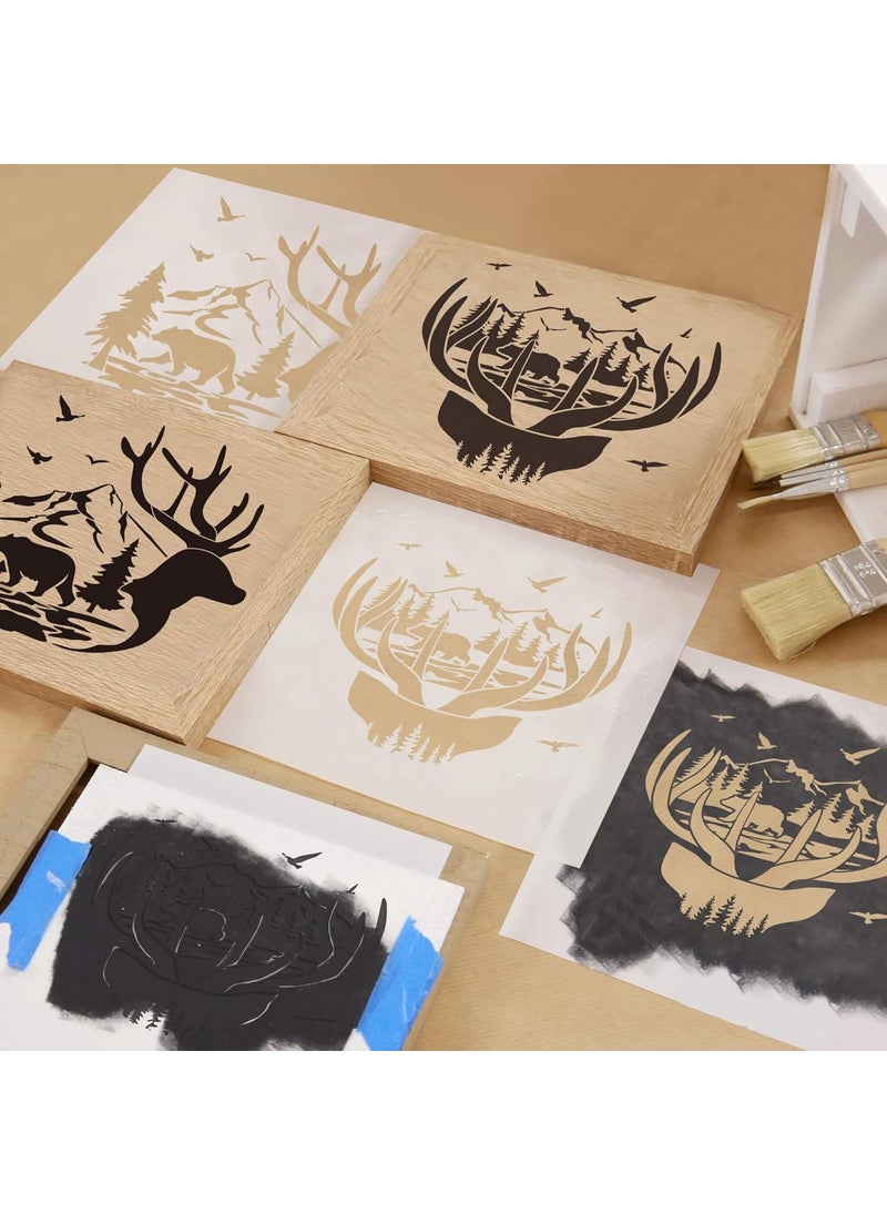 G GSS Designs GSS Designs Mountain Forest Bear Deer Stencil (2 Pack) - Animal Reusable Stencils for Painting on Wood Wall Canvas (12x12Inch) - Tree Birds Stencil for DIY (SL-101)  - Image 3