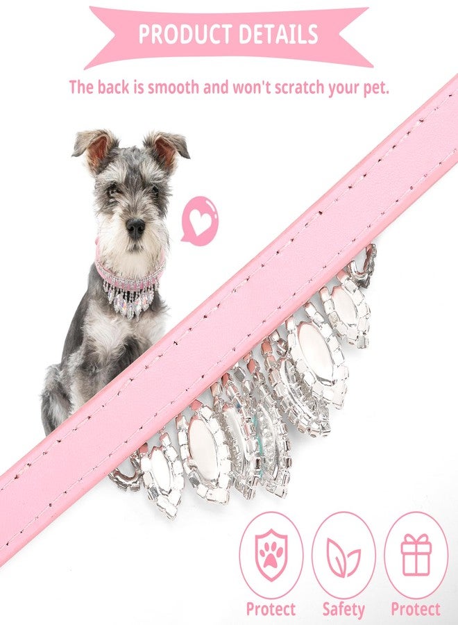 HOWWFALY Bling Rhinestone Crystal Dog Collar PU Leather Adjustable Collar Soft Crystal Dog Collar Neck Decoration Collar for Small Medium Dogs (Pink) - Image 5