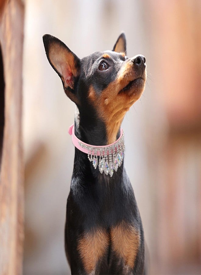 HOWWFALY Bling Rhinestone Crystal Dog Collar PU Leather Adjustable Collar Soft Crystal Dog Collar Neck Decoration Collar for Small Medium Dogs (Pink) - Image 3