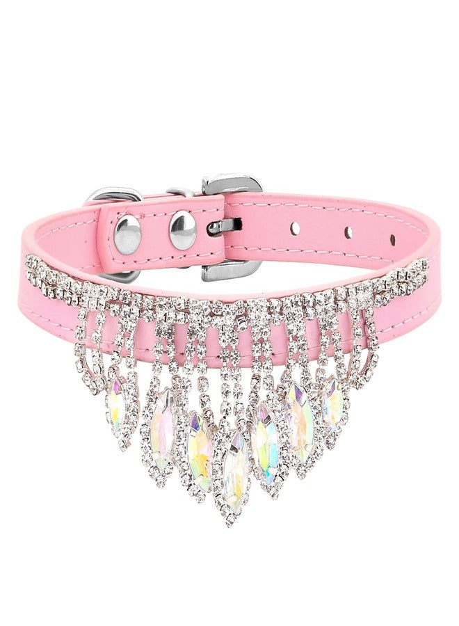 HOWWFALY Bling Rhinestone Crystal Dog Collar PU Leather Adjustable Collar Soft Crystal Dog Collar Neck Decoration Collar for Small Medium Dogs (Pink) - Image 1