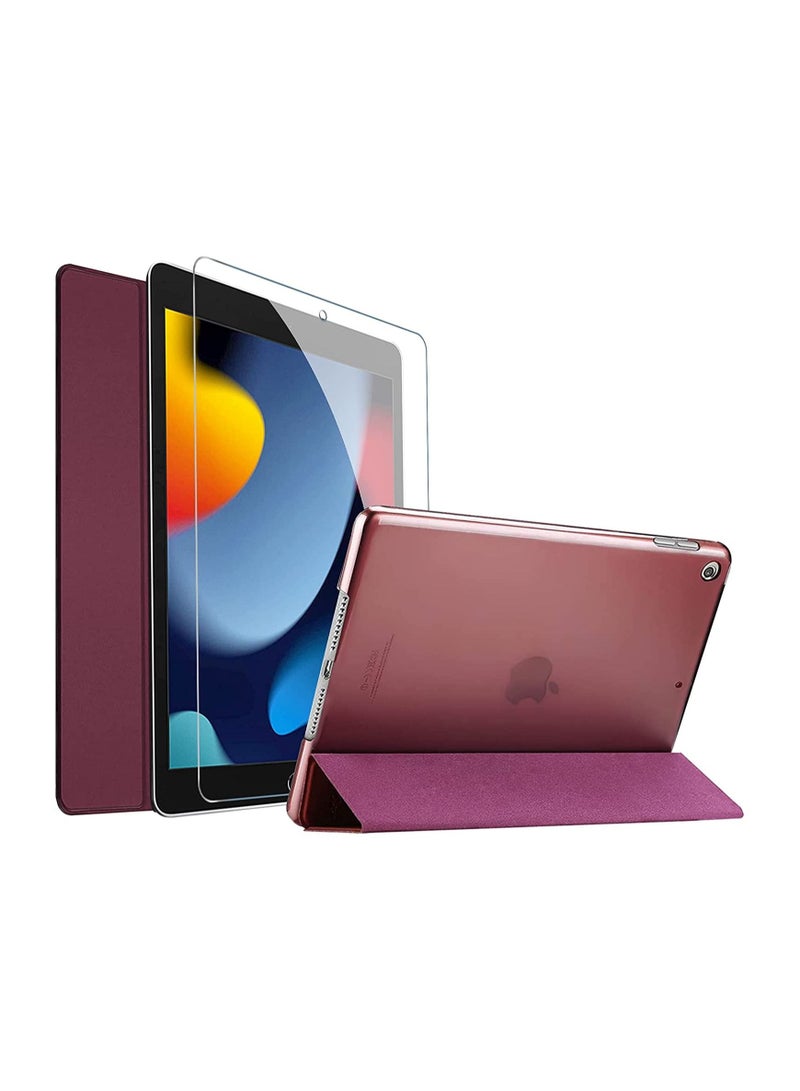 Procases iPad 10.2 Case 2021 9th Gen/ 2020 8th Gen/ 2019 7th Gen Case with Tempered Glass Screen Protector, Slim Stand Hard Shell Protective Smart Cover for 10.2" iPad 9th/8th/7th Generation -Wine - Image 1