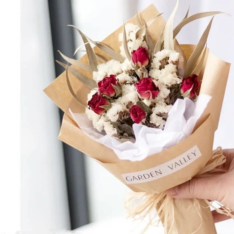 Bluejw Real Preserved Rose Bouquet - Natural Dried Flowers with Babysbreath, Long Lasting Roses for Christmas Decoration & Dried Plants Arrangement - Image 2