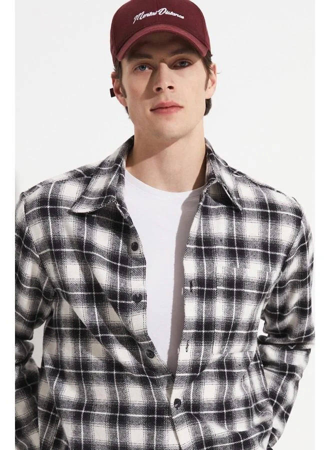 JUNE June Men Checkered Shirt Black - White