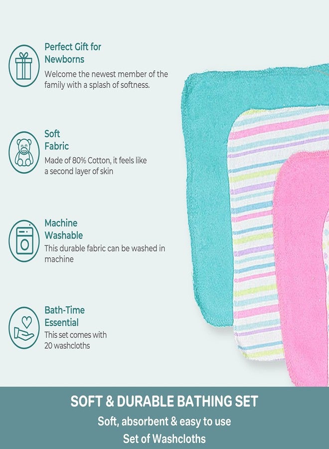 Spasilk Washcloth Wipes Set for Newborn Boys and Girls, Soft Terry Washcloth Set, Pack of 20, Aqua - Image 4