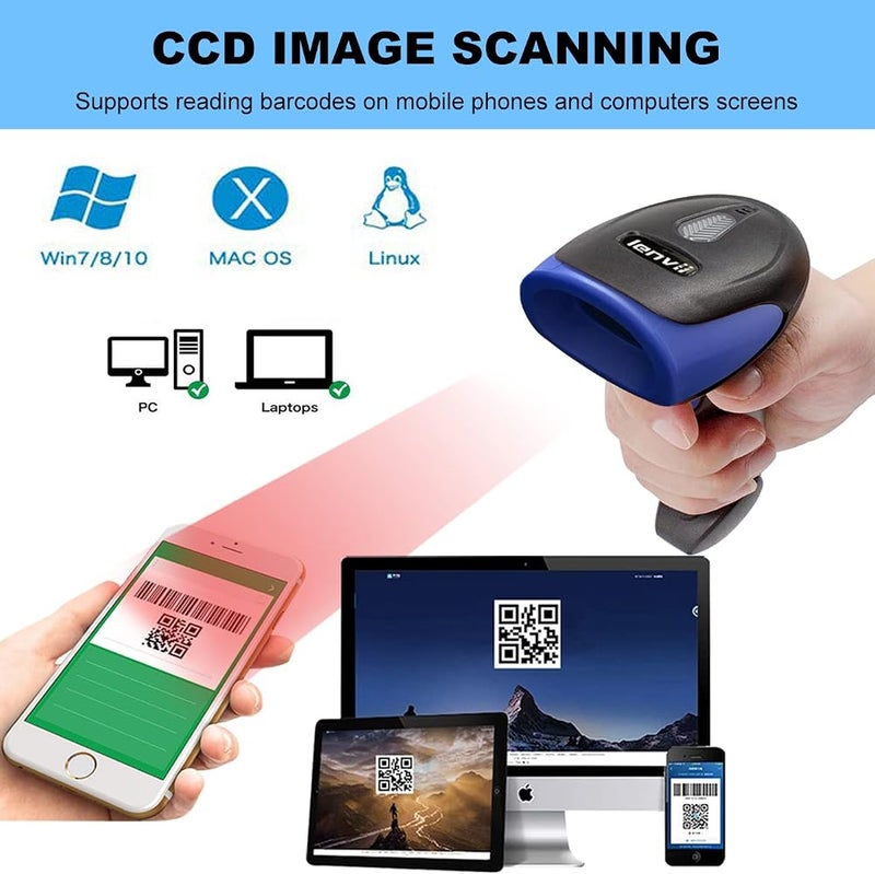 ماسح الباركود اللاسلكي LENVII 2D قارئ الباركود CCD بوضعين لاسلكي 2.4G/سلكي USB ماسح رموز QR 1D/2D دعم لصيغ PDF417/DataMatrix/Maxicode متوافق مع الكمبيوتر/الماك/نقاط البيع/أندرويد - Image 4