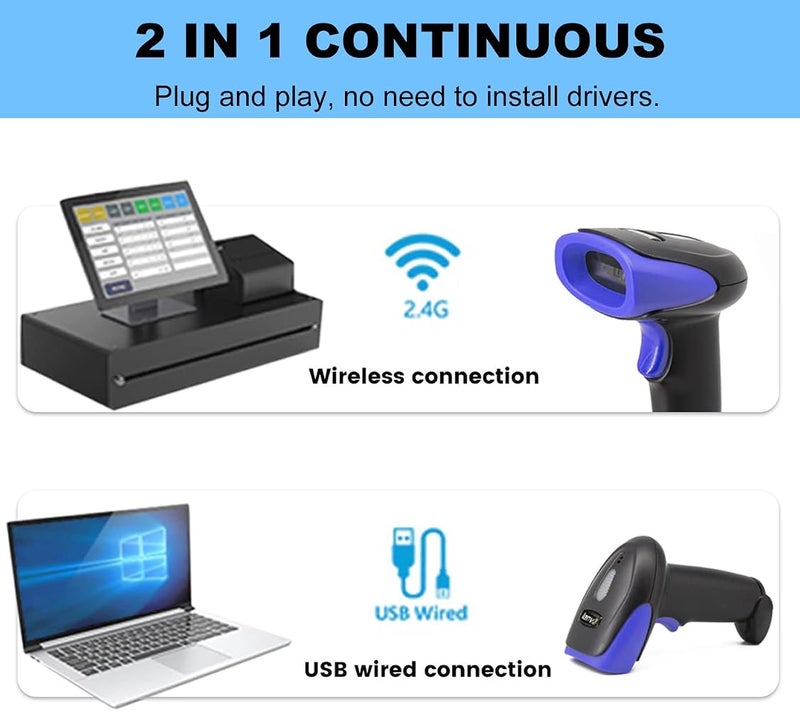 ماسح الباركود اللاسلكي LENVII 2D قارئ الباركود CCD بوضعين لاسلكي 2.4G/سلكي USB ماسح رموز QR 1D/2D دعم لصيغ PDF417/DataMatrix/Maxicode متوافق مع الكمبيوتر/الماك/نقاط البيع/أندرويد - Image 3