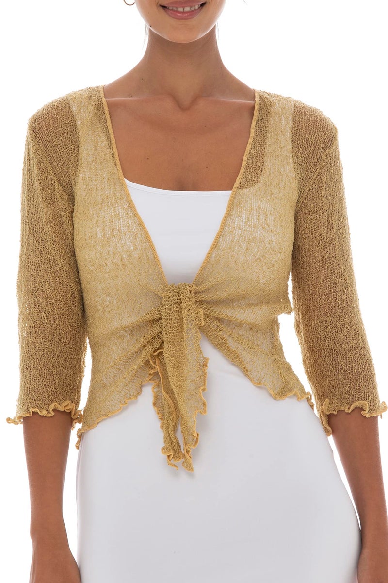 Back From Bali Womens Lightweight Knit Cardigan Shrug Lite Sheer Natural - Image 1