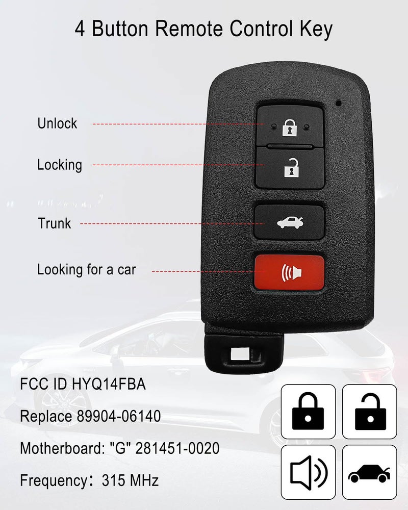 ULZOZN Key Fob Remote Fit for Toyota Camry 2012-2017 Avalon 2013-2018 Corolla 2014-2020 Keyless Entry Remote Control Replace 89904-06140 281451-0020 - Image 2