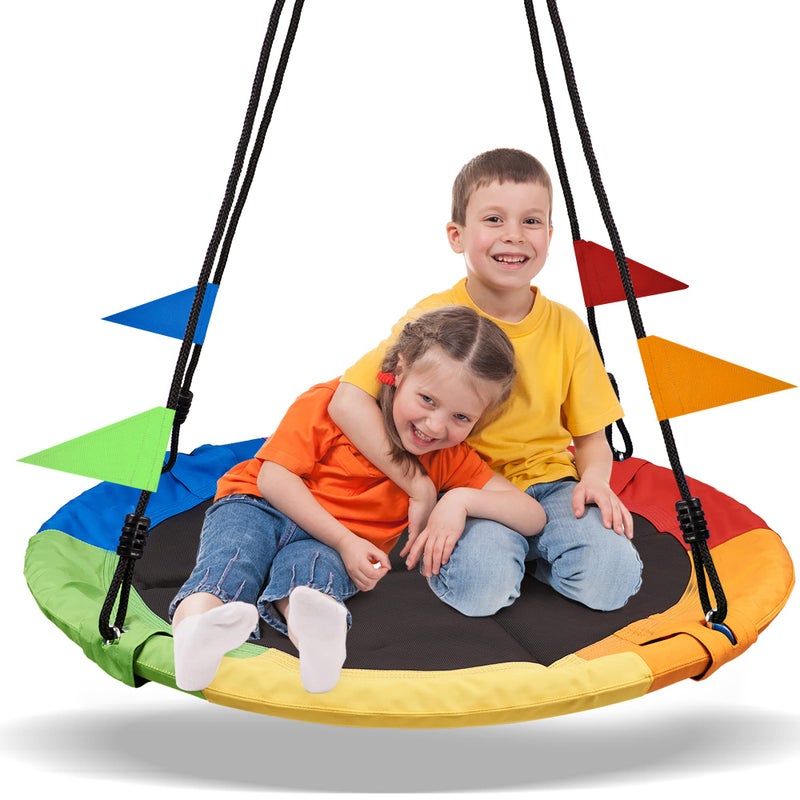PACEARTH 40 Inch Saucer Tree Swing Flying 900lb Weight Capacity 2 Added Hanging Straps Adjustable Multi-Strand Ropes Colorful Safe and Durable Swing Seat for Children - Image 1