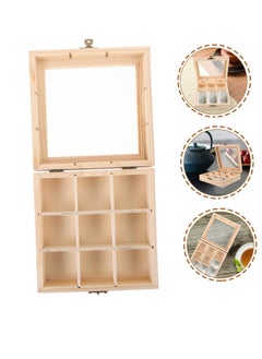 Y&D 9-Slot Mini Wooden Storage Box With Glass Cover Collectibles Display Case Square Wood Organizer Box With Dividers Storage And Organizer Case For Tea Essential Oils Spices And More  - Image 1