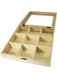 Y&D 9-Slot Mini Wooden Storage Box With Glass Cover Collectibles Display Case Square Wood Organizer Box With Dividers Storage And Organizer Case For Tea Essential Oils Spices And More  - Image 5