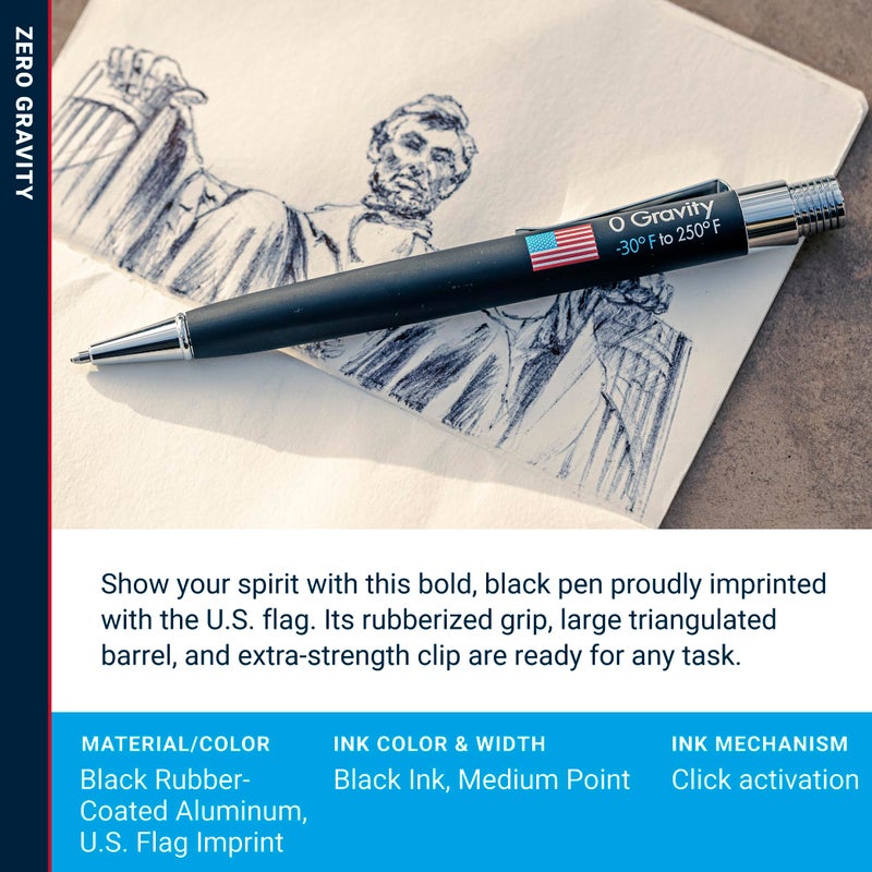 Fisher Space Pen Zero-Gravity Space Pen, U.S. Flag Imprint, Non-Reflective, Ballpoint, Black Rubber Finish, Black Ink, Pocket Clip, Gift Box - Image 3