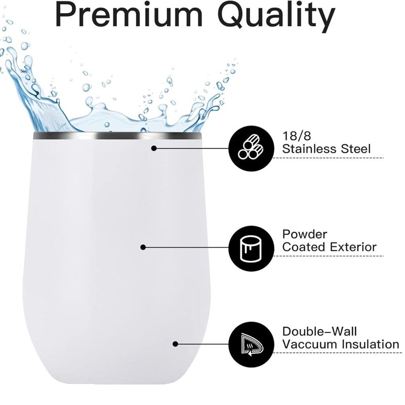 WISHROWS Coffee Mug Wine Tumble With Lid 350ml Stainless Steel Travel Mug Hot Cold Feature Thermal Cup NonSlip Design for Tea Coffee Soda Wine Cocktails Champagne Whiskey Beer - Image 2