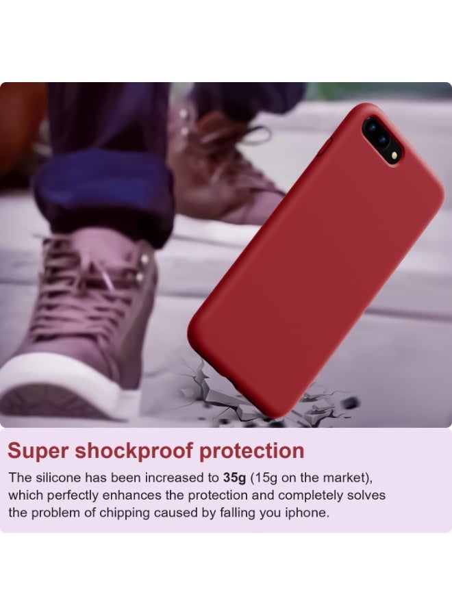 جراب متوافق مع iPhone 7/8 Plus مقاس 5.5 بوصة، جراب هاتف نحيف من السيليكون السائل بأربع طبقات من المطاط الهلامي الناعم المقاوم للصدمات مع بطانة من الألياف الدقيقة المضادة للخدش (أحمر غامق) - Image 2