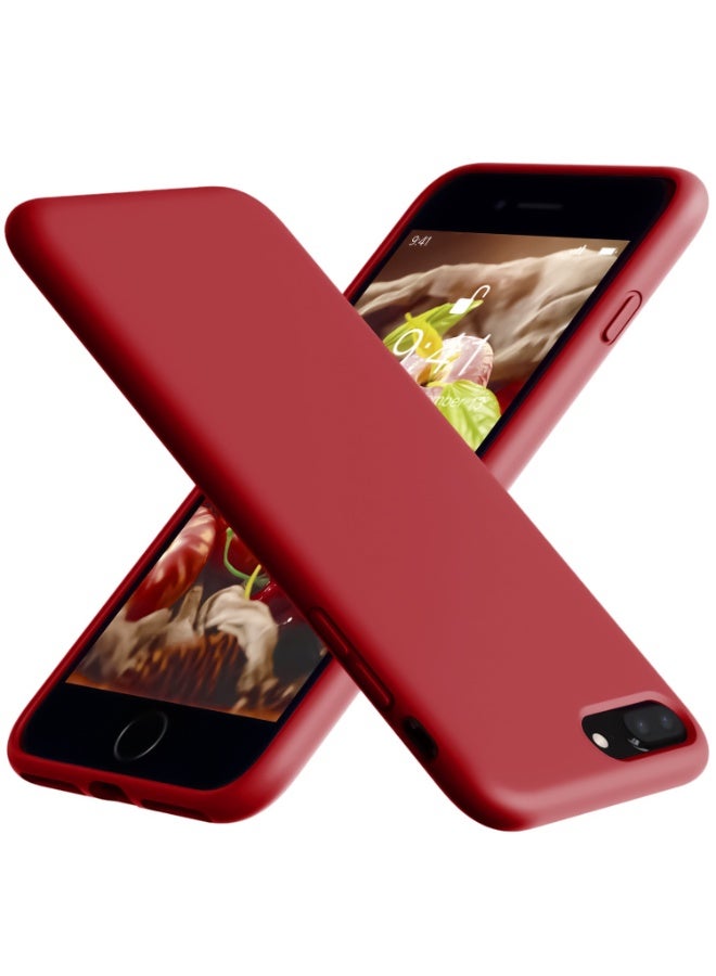 جراب متوافق مع iPhone 7/8 Plus مقاس 5.5 بوصة، جراب هاتف نحيف من السيليكون السائل بأربع طبقات من المطاط الهلامي الناعم المقاوم للصدمات مع بطانة من الألياف الدقيقة المضادة للخدش (أحمر غامق) - Image 1