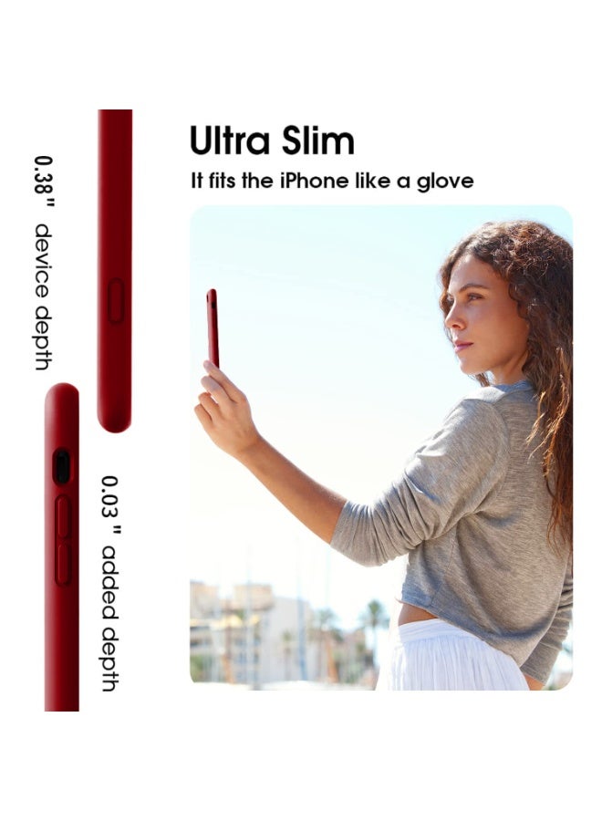 جراب متوافق مع iPhone 7/8 Plus مقاس 5.5 بوصة، جراب هاتف نحيف من السيليكون السائل بأربع طبقات من المطاط الهلامي الناعم المقاوم للصدمات مع بطانة من الألياف الدقيقة المضادة للخدش (أحمر غامق) - Image 3