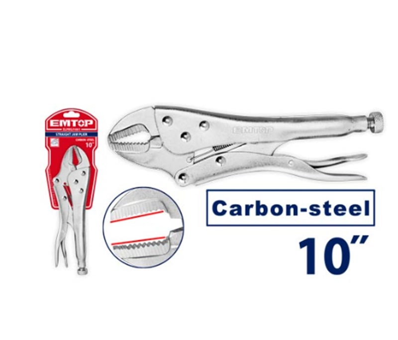 EMTOP MBTstore ELPRSJ1001 Straight Jaw Lock Plier Carbon Steel Straight Jaw Pliers 10 inch 050mm Opening Range Nickel Plated - Image 2