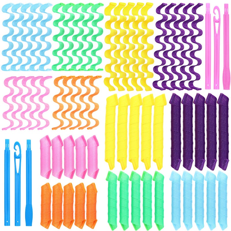 Giegxin 60 Pcs Heatless Spiral Curlers Diy Styling Kit - 2 Styles 3 Sizes For Short & Long Hair With Wave Rollers And Styling Hooks - Image 1