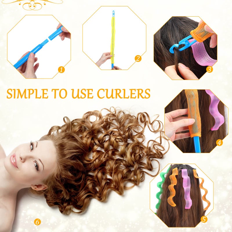 Giegxin 60 Pcs Heatless Spiral Curlers Diy Styling Kit - 2 Styles 3 Sizes For Short & Long Hair With Wave Rollers And Styling Hooks - Image 4