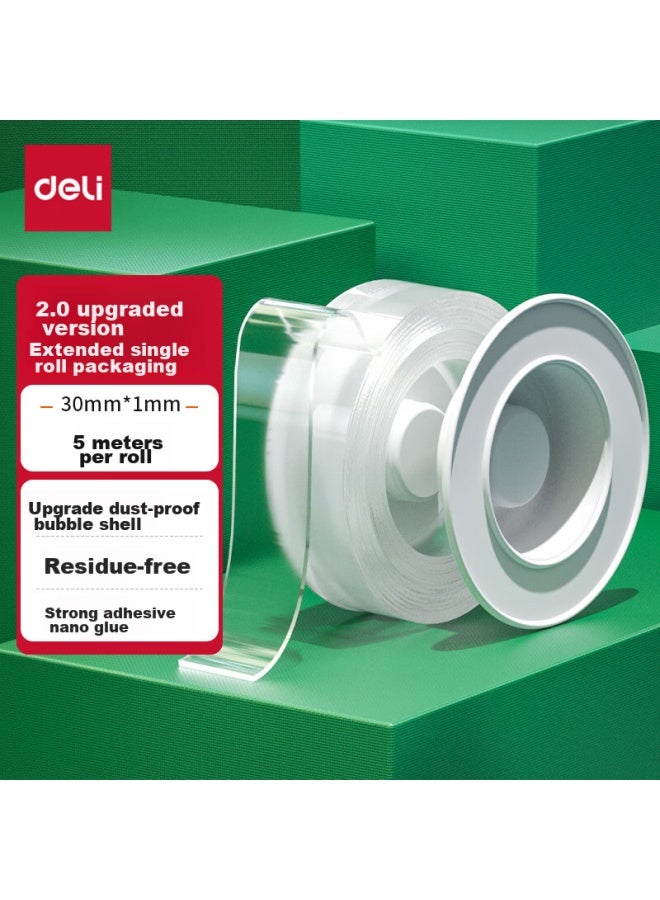 ديلي Deli Strong Nano Tape، شريط لاصق مزدوج غير مرئي، لاصق شفاف، 30 مم * 5 م، علبة فقاعات محسّنة مضادة للغبار، للزوجات ولفات رأس السنة، قابل للغسل وإعادة الاستخدام، 1 لفة، 33612 - Image 1