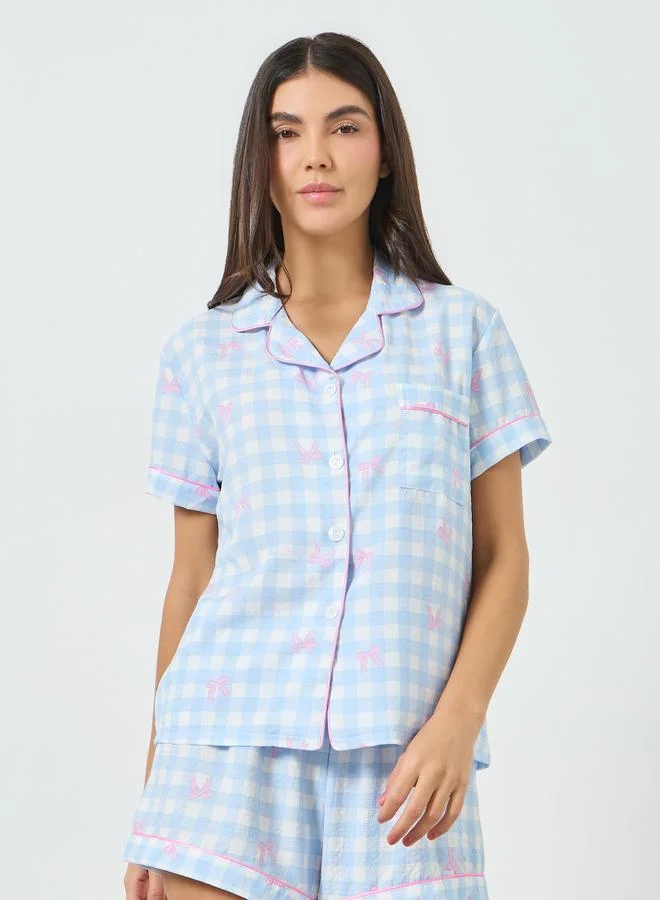 تايك تو مجموعة من شورت وبلوزة بمربعات وعقدة