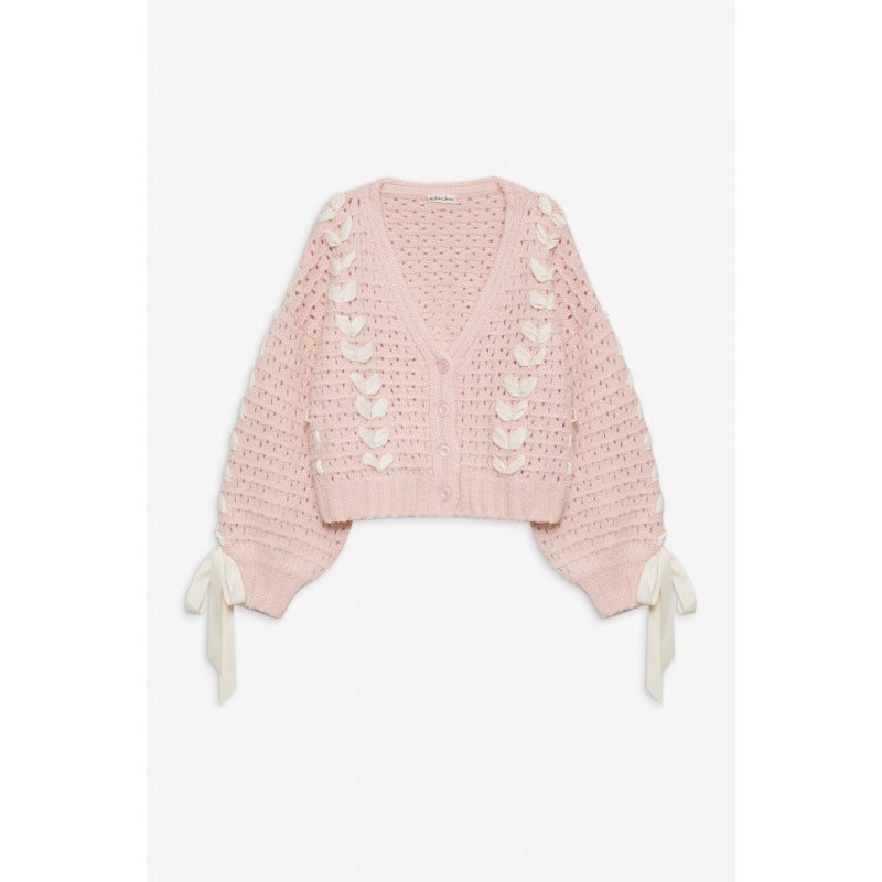 Autumn and Winter New European and American AliExpress V-neck Lace-up Hollow Knitted Cardigan Top Loose Casual Sweater Coat for Women Pink clothes and white belts