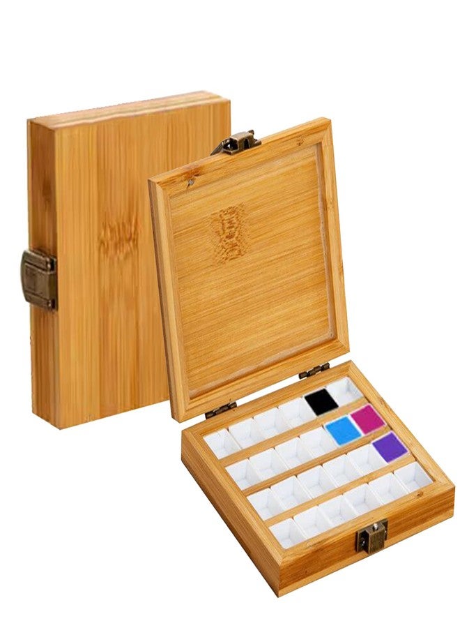 RoseFlower Wooden Watercolor Paint Palette Tray, Palette Paint Case with 24pcs White Washable Half Pans Grids Professional Art Supplies, Acrylic Painting Paint Saver with Lid, 4.5" x 4.1" x 1" - Image 1