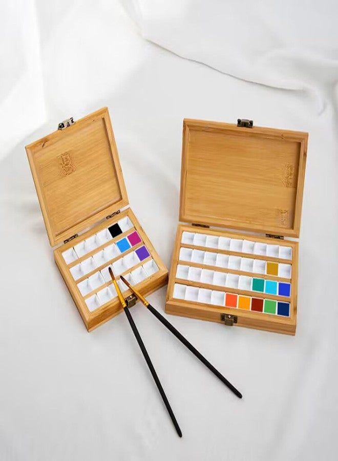 RoseFlower Wooden Watercolor Paint Palette Tray, Palette Paint Case with 24pcs White Washable Half Pans Grids Professional Art Supplies, Acrylic Painting Paint Saver with Lid, 4.5" x 4.1" x 1" - Image 3